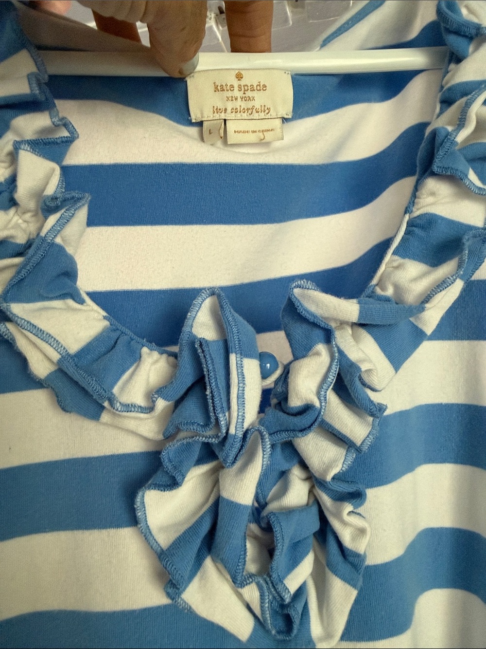 kate spade Blue and White Striped V-neck Ruffle mini dress